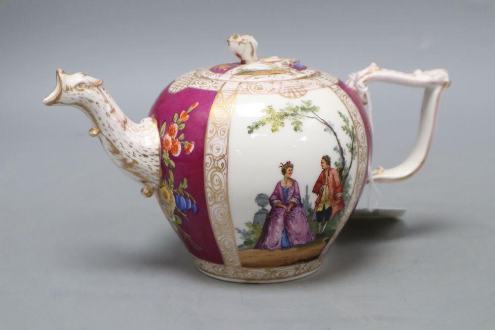 A Dresden Augustus Rex porcelain teapot and cover, height 12cm